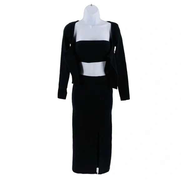 Petal & Pup NEW Luna 3 Piece Knitted Set Black Sweater Midi Dress Size XS - Picture 8 of 14